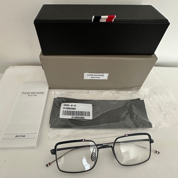 Thom Browne Square Eyeglasses TBX909-49-03 Navy Blue Metal Clear Demo Lens NEW main image 7